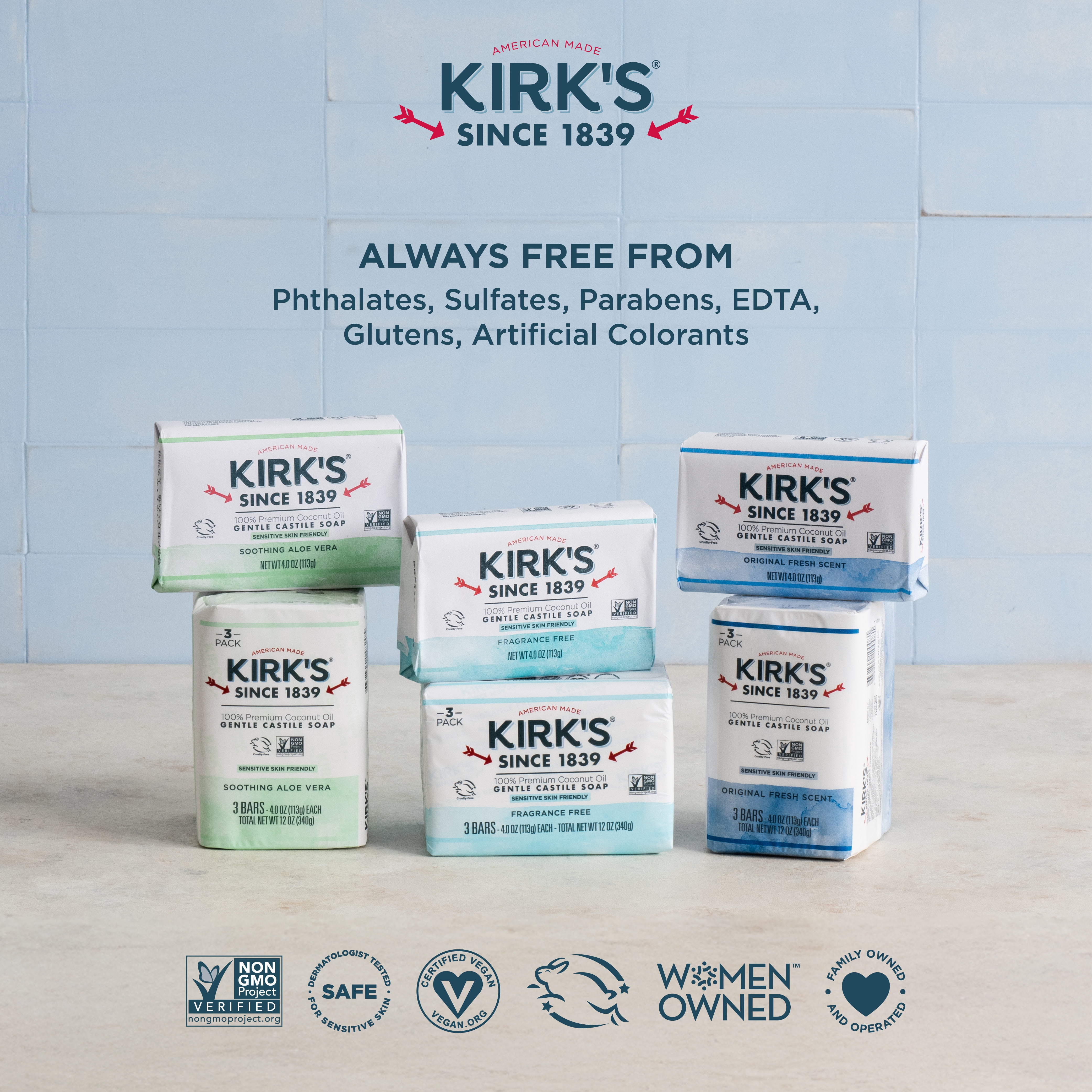 Kirk's Castile Bar Soap - Made With Premium Coconut Oil, Original Fresh Scent, 4 oz Bar, 1 Pack