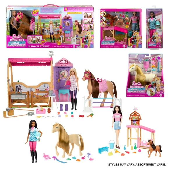 Barbie Mysteries: The Great Horse Chase Bundle - Ultimate Stable Playset, Stable Playset, Barbie “Brooklyn” Doll and Pony & Accessories (Styles May Vary)