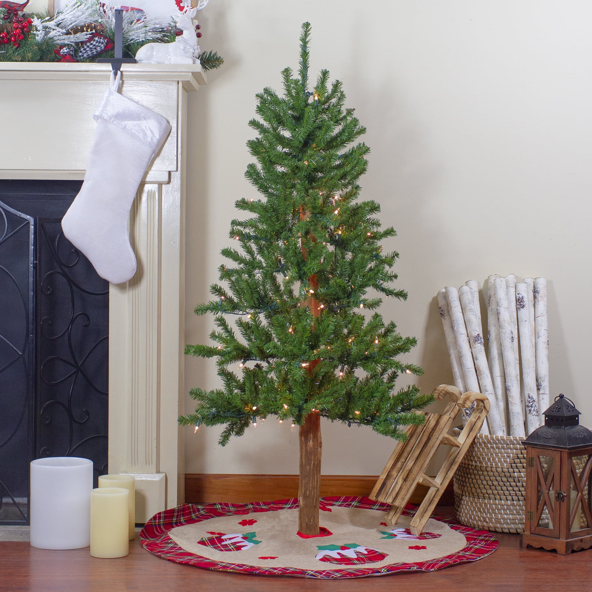 Pre-Lit Medium Alpine Artificial Christmas Tree - Clear Lights 4 Foot