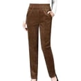thumbnail image 1 of Pantalones de pana Prolriy para mujer, leggings con forro polar, de cintura alta, gruesos, cálidos y suaves, térmicos, informales, de talla regular y grande, de invierno, color marrón XXL., 1 of 8