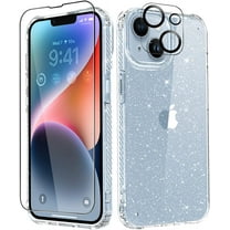 for iPhone 14 Plus Case with Screen Protector   Camera Lens Protector, [Non-Yellowing] Clear Glitter Protective Shockproof Phone Case for Women Girls, 6.7 Inch - Sparkle Clear