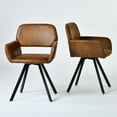 thumbnail image 3 of Homy Casa Set of 2 Vanity Chairs with Armrests, Swivel Seat and Faux Leather Upholstery, Modern Metal Legs, Brown Faux Suede, 3 of 9