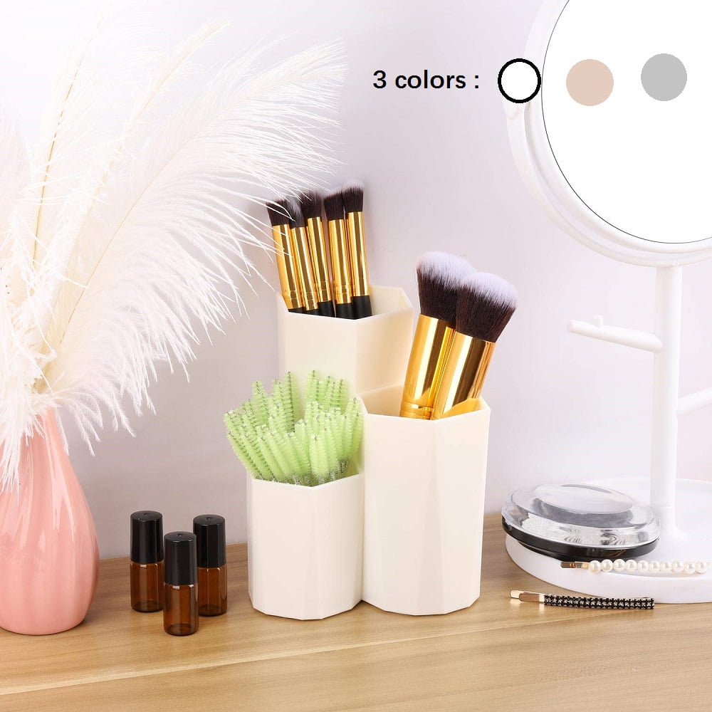Plastic Makeup Brush Holder Organizer, 3 Slot Cosmetics Storage Makeup