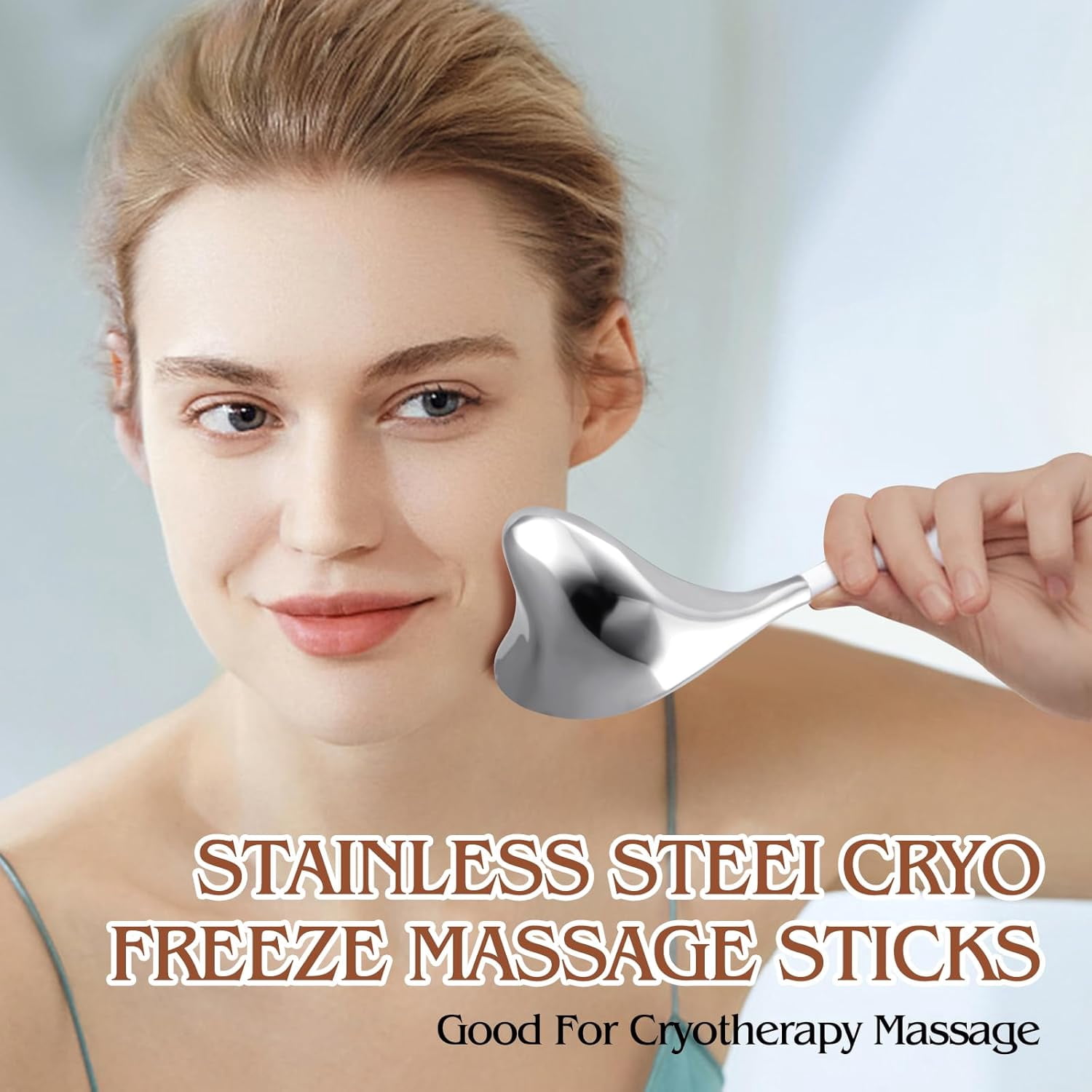 ABCISI 2-in-1 Gua Sha Cryo Sticks, Facial Skin Care Tools for Women Face and Eyes Massage, Unbreakable Stainless Steel Esthetician Supplies, Cooling Spa Ice Globes Roller with Carry Case, Silver