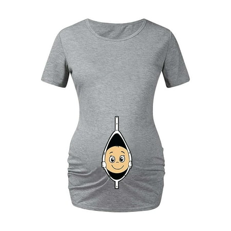 

Maternity Summer Short Sleeve T-shirt Cute Letter Print Solid Color Round Neck T-shirt Casual Loose Pregnant Women s Nursing Top