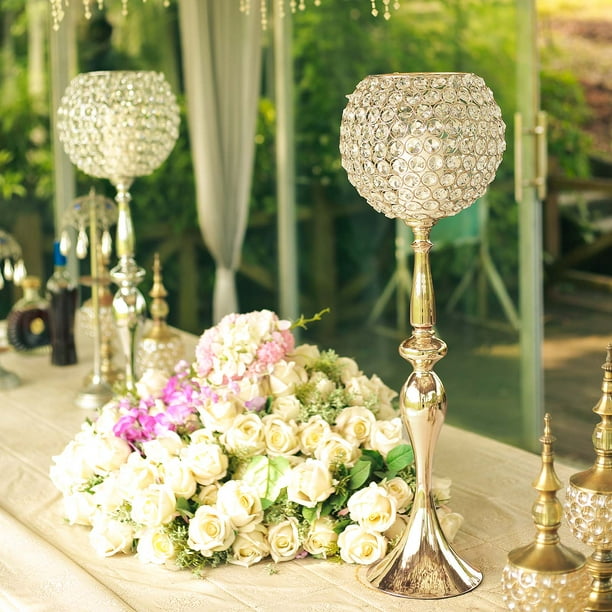 Efavormart 30" Gold Acrylic Crystal Goblet Candle Holder Flower Ball