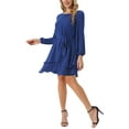 thumbnail image 4 of Vestido de mujer Inspire Chic de otoño, cuello redondo, manga larga, con cinturón en la cintura, volantes, mini, estilo skater, talla XL, azul oscuro, 4 of 5