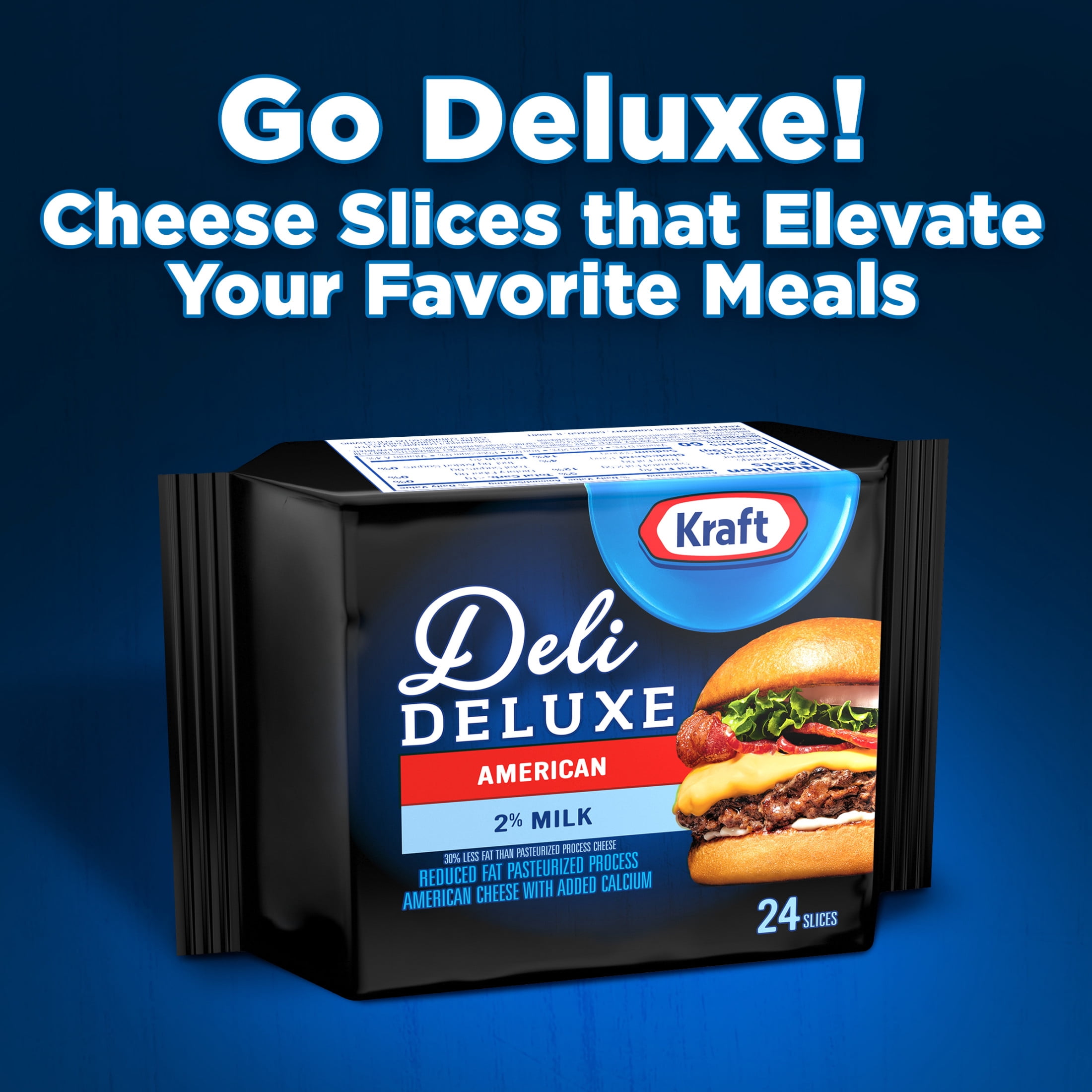 Kraft Deli Deluxe 2% Milk American Cheese Slices, 16 oz Pack, 24 Slices