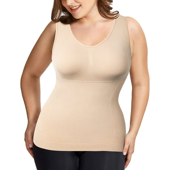 COMFREE Camisoles with Built in Bra for Women Plus Size Tummy Control Tank Tops Shapewear