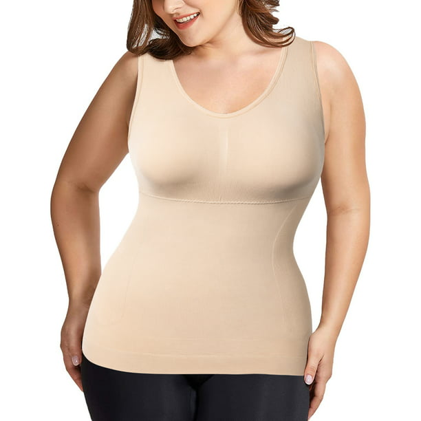 COMFREE Women's Cami Plus Size with Built in Bra Camisole Tummy Control Tank Top Undershirt Shapewear - Walmart.com