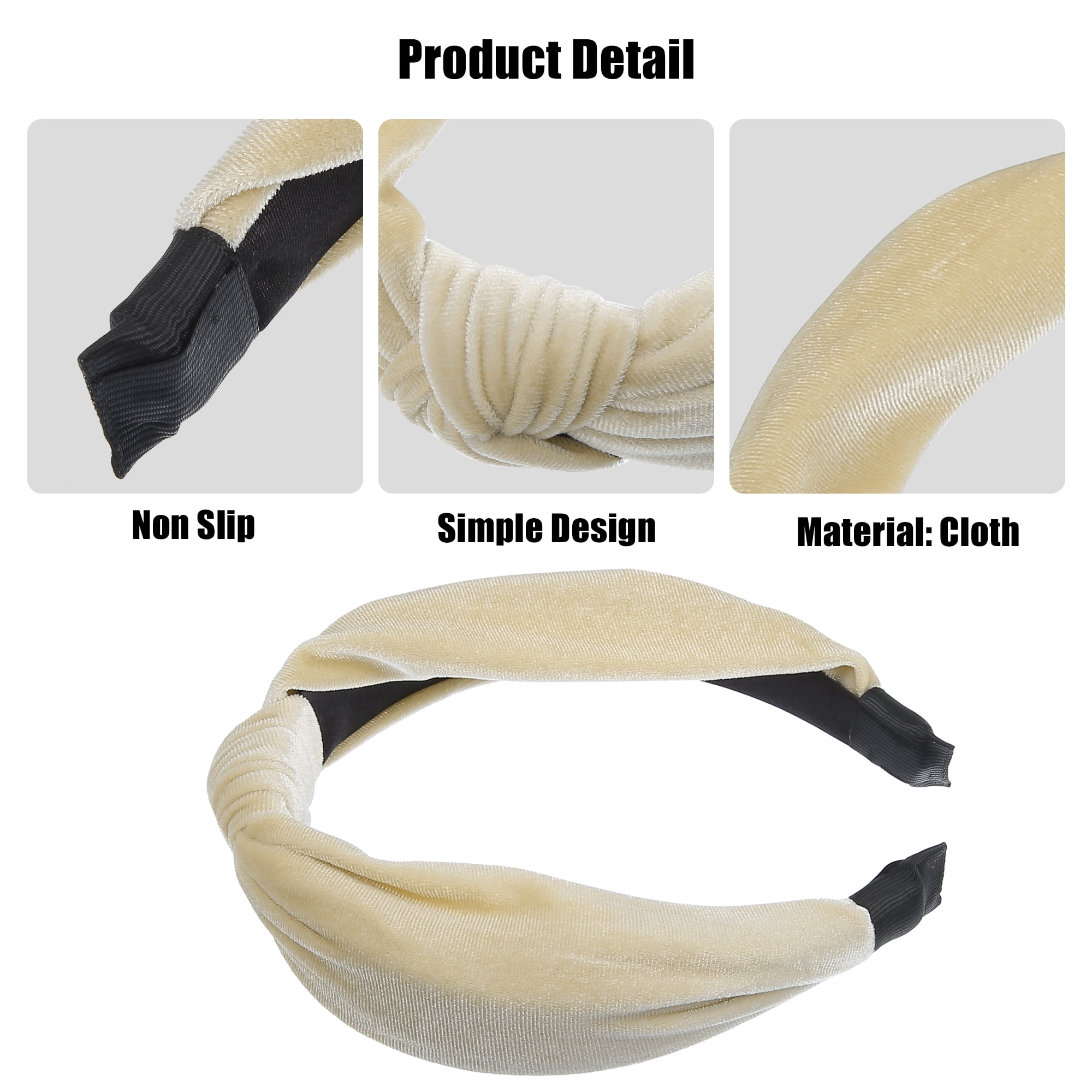Unique Bargains Velvet Knotted Headbands Hairband for Women 1.2 Inch Wide Beige