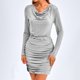thumbnail image 4 of ICHUANYI Liquidación Mini vestido bodycon de otoño para mujer, brillante, manga larga, cuello vuelto, fruncido, corto, club, cóctel, vestidos de invitados de boda ICHUANYI WER202308244152, 4 of 9