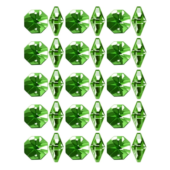 30Pcs Green Octagonal Crystal Beads for DIY Light Accessories 14mmx7mm
