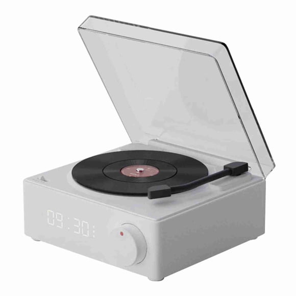 Disco De Vinilo Giratorio Reloj Despertador Altavoz Retro Estéreo De 360 Grados Reloj Inalámbrico Altavoz Bluetooth para El Hogar Dormitorio Oficina Blanco
