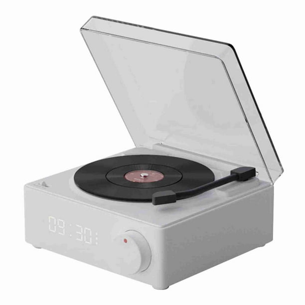 Disco De Vinilo Giratorio Reloj Despertador Altavoz Retro Estéreo De 360 Grados Reloj Inalámbrico Altavoz Bluetooth para El Hogar Dormitorio Oficina Blanco