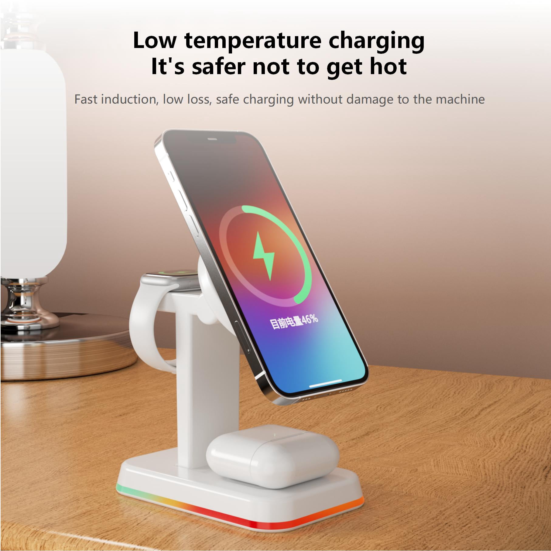 3‑in‑1 Magnetic Wireless Charging Station White, 15W Fast Charger for Phone Earbuds Watch, Foldable Adjustable Stand, USB‑C Cable Included