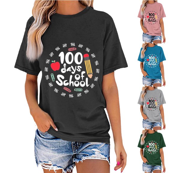 Fesfesfes Tees for Women Fashion Women's Casual Short Sleeve Round-Neck Printed Ladies Tops Blouse Womens Short Sleeve Workout Tops 2XL(US:12)