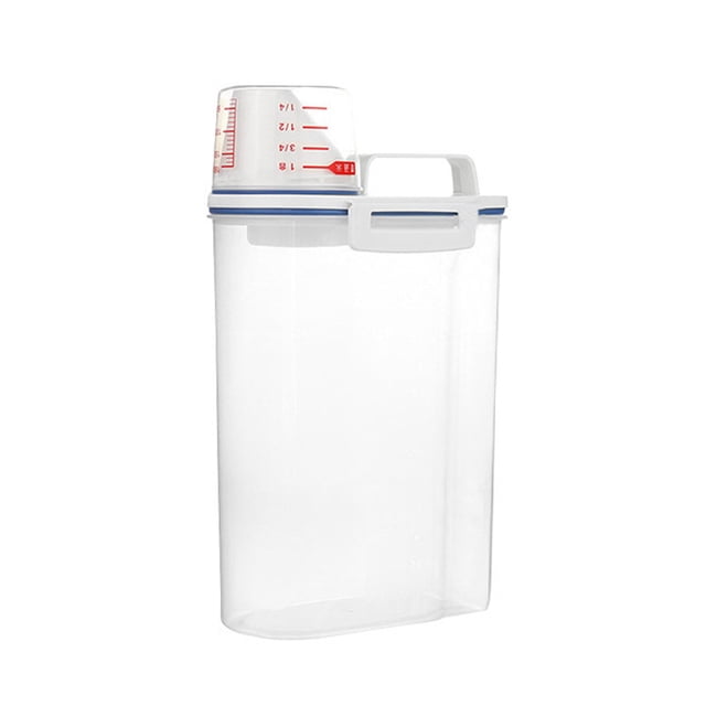 Amdohai 2L Rice Storage Container with Measuring Cup Transparent Food Storage Containers for Grain Cereal Soybean Snack Pet Food in Kitchen Pantry Fridge