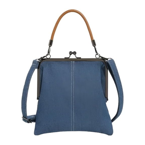 GASTROPOD Mini Denim Crossbody Bag for Women, Denim Purses for Women, Small Blue Denim Tote Kiss Lock Purse Handbag for Daily Life