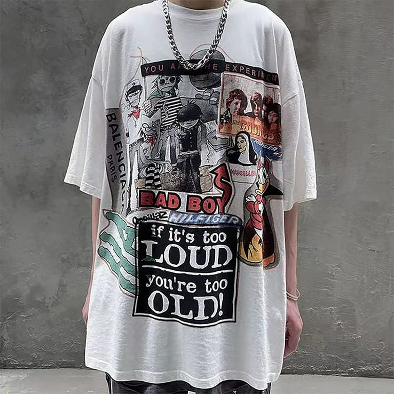 DanceeMangoos Gothic Casual Loose Oversized T-Shirt Harajuku Street Trend  Men and Women Personalized Print Rock Animation Punk 