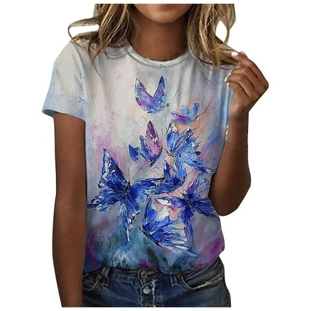 

Womens Blouses And Tops Dressy V Neck T Shirts for Women Womens Butterfly Print Tshirts Short Sleeve Bra Top O-Neck Cute Tee Shirts Blusas Elegantes de Mujer Para Fiesta