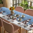 thumbnail image 3 of Blue Christmas Table Cloths for 8 Foot Rectangle Tables, Snowman Snowflake Winter Birds Patio Waterproof Elastic Fitted Tablecloths, Washable Rectangular Table Cover for Camping, 3 of 8