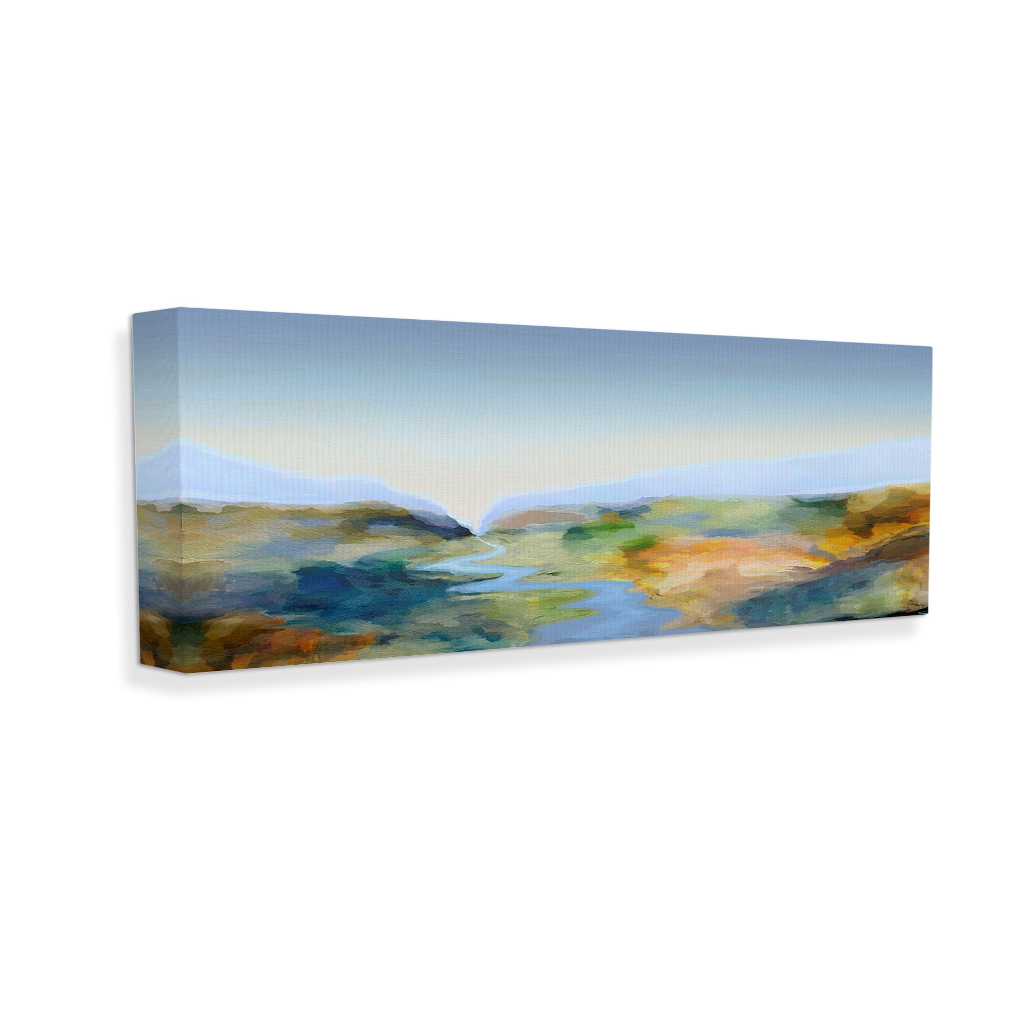 Stupell Industries Abstract Winding Stream Landscape Painting Gallery Wrapped Canvas Art Print Wall Art, 40 x 17