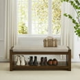thumbnail image 2 of 47" Modern Accent Bench with Lower Shelf Storage, Padded Seating for Living Room & Bedroom, Stylish Compact Design, Linen Upholstery, 2 of 7
