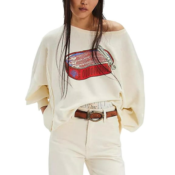 QASIEATN Trendy Fall Women's Hoodless Pullover Graphic Oversized Crewneck Sweatshirt for Women Lobster Print Sweatshirts Pullover Fall Tops