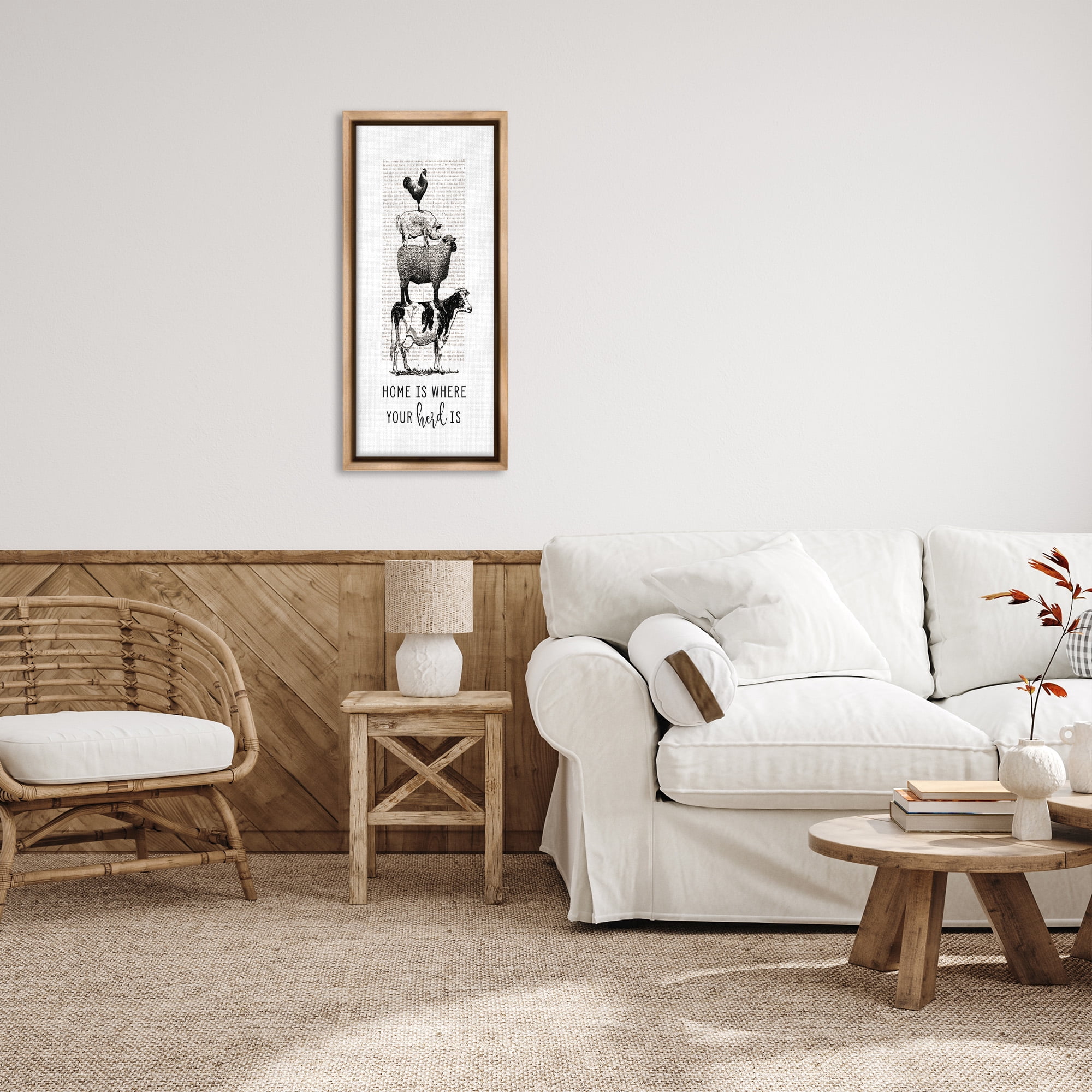 Stupell Industries Where Your Herd Family Animals Animals & Insects Painting Brown Floater Framed Canvas Art Print Wall Art, 15 x 31
