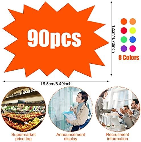 90 Pieces 5x6.6 Inch Yard Sale Price Stickers, Garage Sale Signs Starburst Price Signs Neon Sale Tags for Retail Poster Board Decorations Yard Garage Sale Supplies