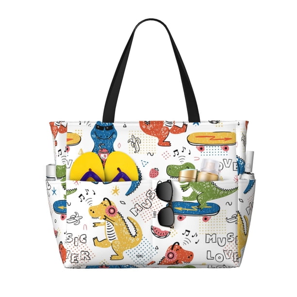 Disketp Dinosaur Bolsa de Playa de Gran Capacidad, Bolso Impermeable y a Prueba de Arena para Mujer, Ideal para Playa, Piscina y Natación