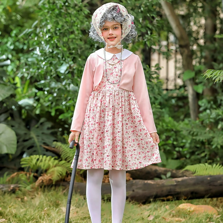 Old Lady 100 Days of School with Granny Chef Apron Head Scarf Cardigan Set  3 Piece 3PCS Set for Dress Up Grandma Dress Set - Walmart.com