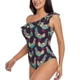 thumbnail image 3 of Picia Bohemian Chicken Pattern Women's One Piece Swimsuits,One Shoulder Swimwear Asymmetric ,Ruffle Monokinis Bathing Suits,High Waisted Flattering Bathing Suits-Large, 3 of 8
