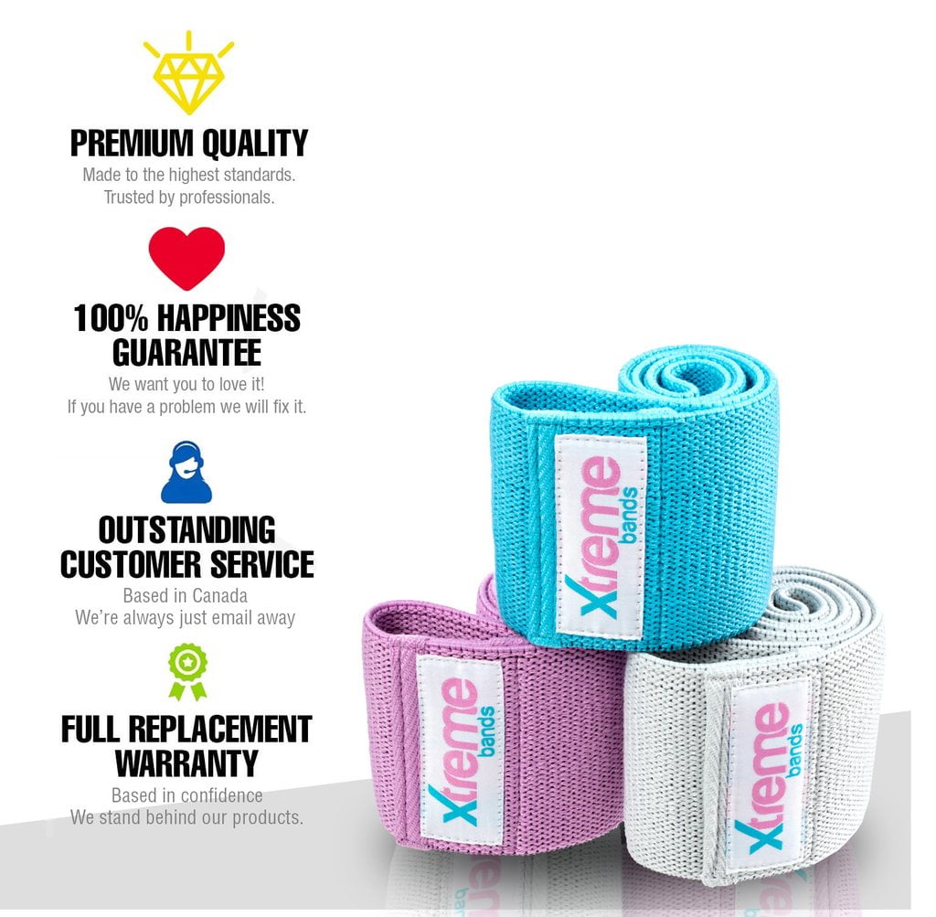 Xtreme Bands Hip Resistance Bands 3 Pack, Fabric Non Slip Booty Bands Set, Pink Teal White
