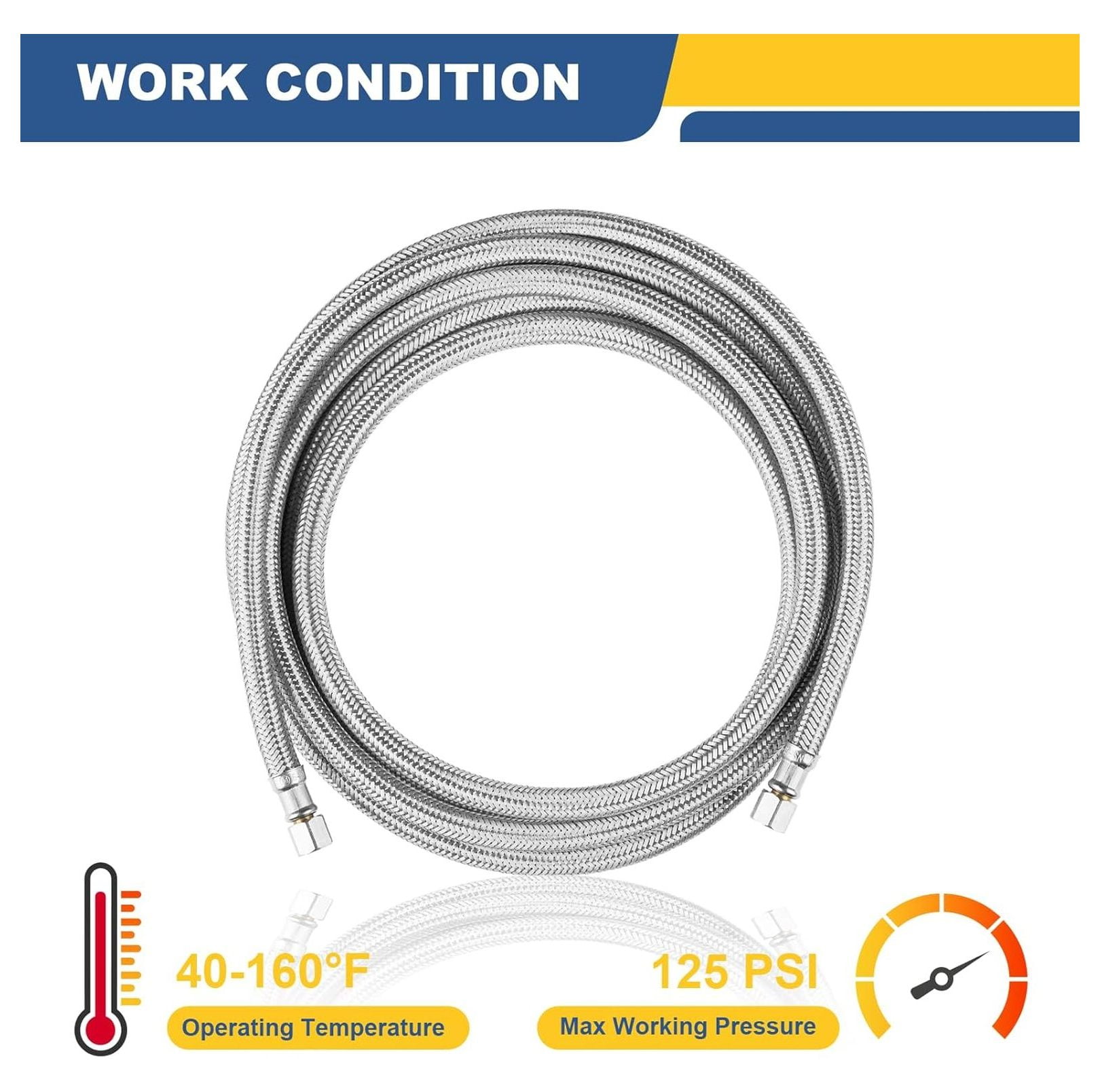 12 FT Refrigerator Water Line,Stainless Steel Braided Ice Maker Hose with 1/4" Comp X 1/4"Compression Fittings(2PCS,12 Foot)(HOSE058-2Pack)