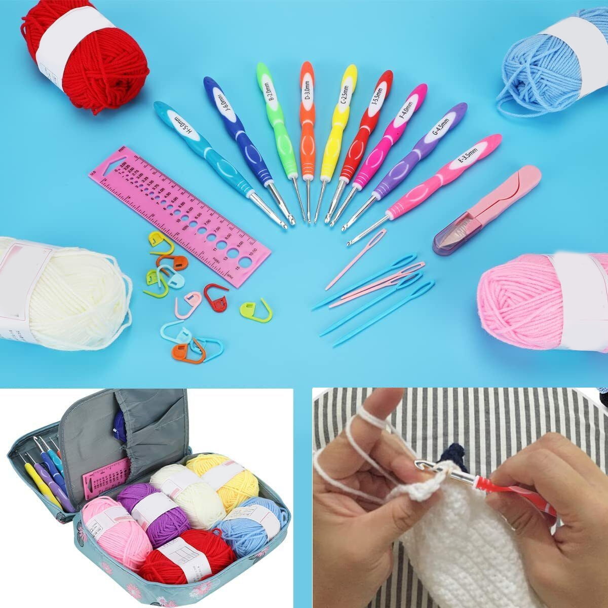 68 Pcs Crochet Hook Set with Case Practical Knitting Starter Kit 13