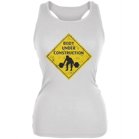 Body Under Construction Funny White Juniors Soft Tank Top - Small