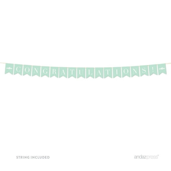 Congratulations! Floral Mint Green Wedding Hanging Pennant Party Banner with String