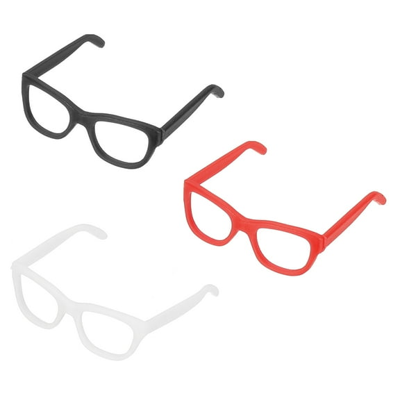 Uxcell 3 Pcs Mini Doll Eyeglasses, 1.1" Plastic Miniature Glasses Doll Costume Eyeglasses Oval Glasses Frames for Crafts Ball Joint Dolls Making Supplies Accessories, Black/White/Red