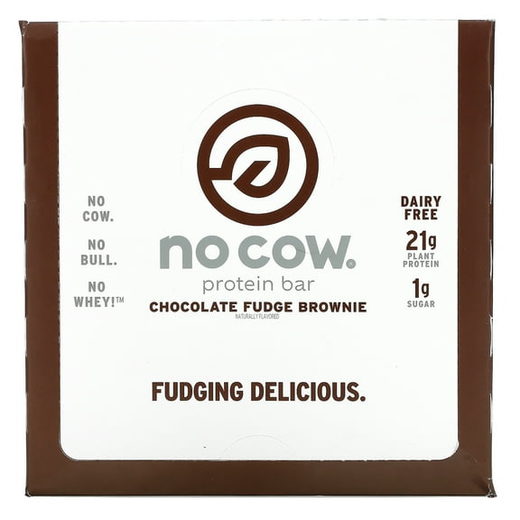 No Cow Vegan Protein Bars, Chocolate Fudge Brownie, Box of 12