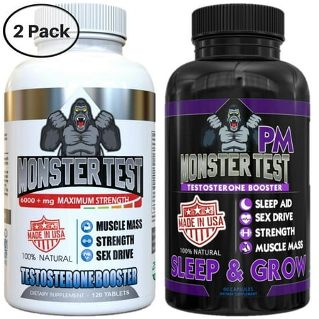 Angry Supplements 2-Pack of Monster Test (120 ct) and Monster Test PM (60 ct) Day/Night Testosterone Booster Combo Pack