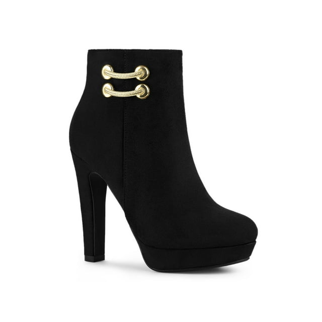 Unique Bargains Women's Round Toe Side Zipper Block High Heel Ankle Boots