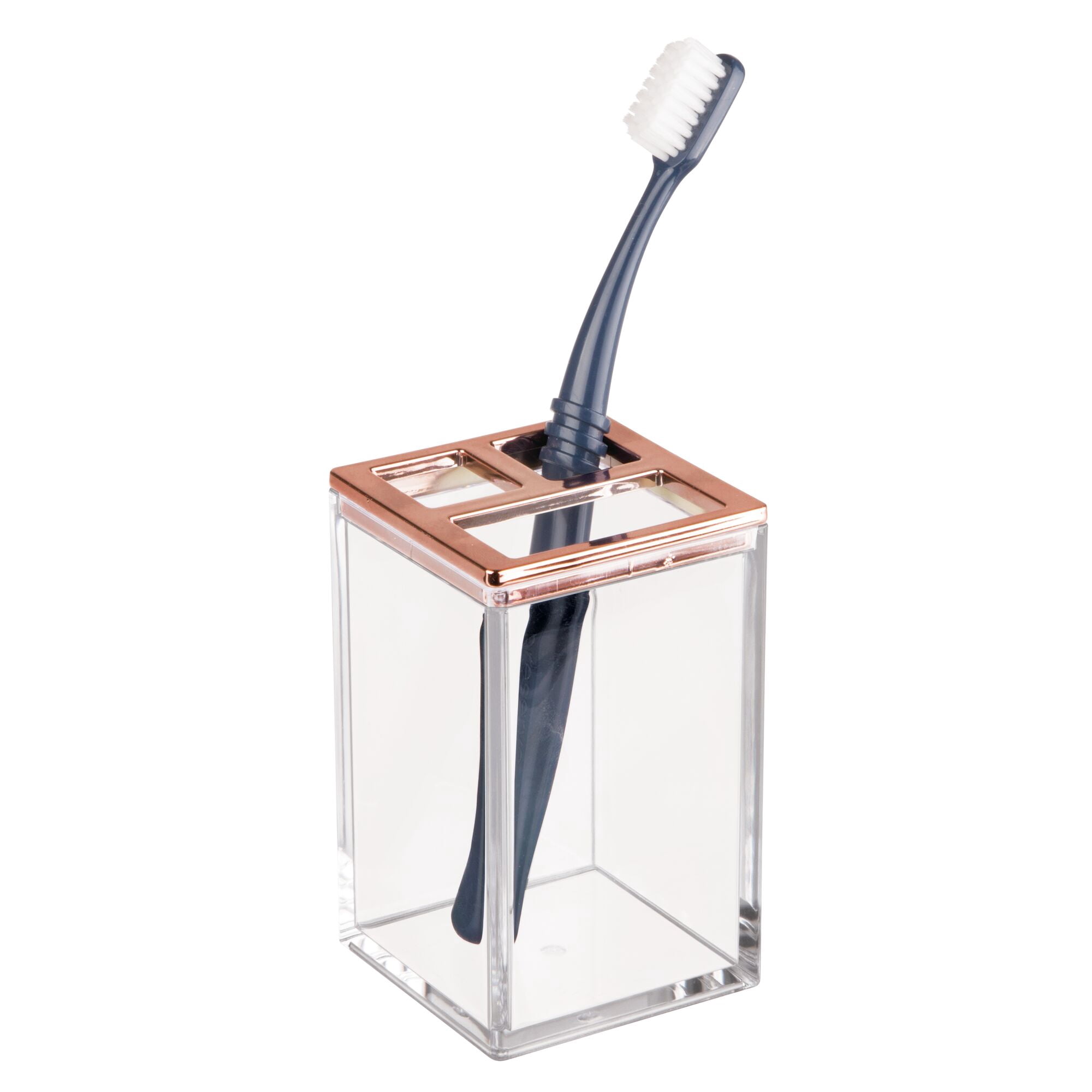 mDesign Plastic Bathroom Vanity Countertop Organizers, Set of 4, Clear/Rose Gold