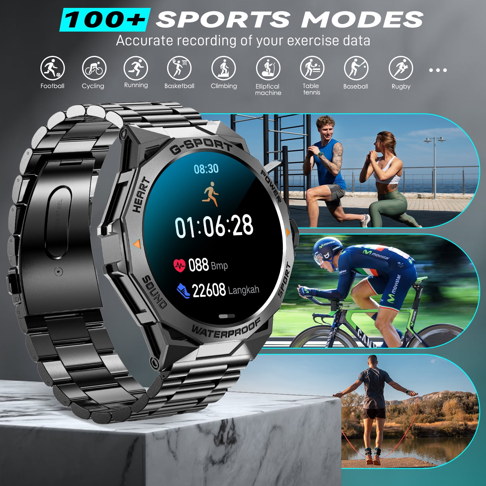 Cyberdyer Smart Watch for Men Answer/Make Call 1.43" AMOLED Always On Display Smartwatch 400mAh Outdoor Waterproof Sports Watch with 100+ Sports Modes for Android iOS