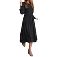 thumbnail image 2 of Gureui Women's Flowy Pleated Midi Dress, Long Sleeve Crew Neck Solid Shirred Bust Buttons Slim Fit Party Beach Elegant A-line Dress Streetwear, 2 of 7