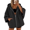 thumbnail image 2 of Women's Oversized Hooded Sweatshirt Jacket Soft Fleece Lined Batwing Long Sleeve Zip Up Hoodie Casual Fall Winter Layering Outer Coat Black, 2 of 8