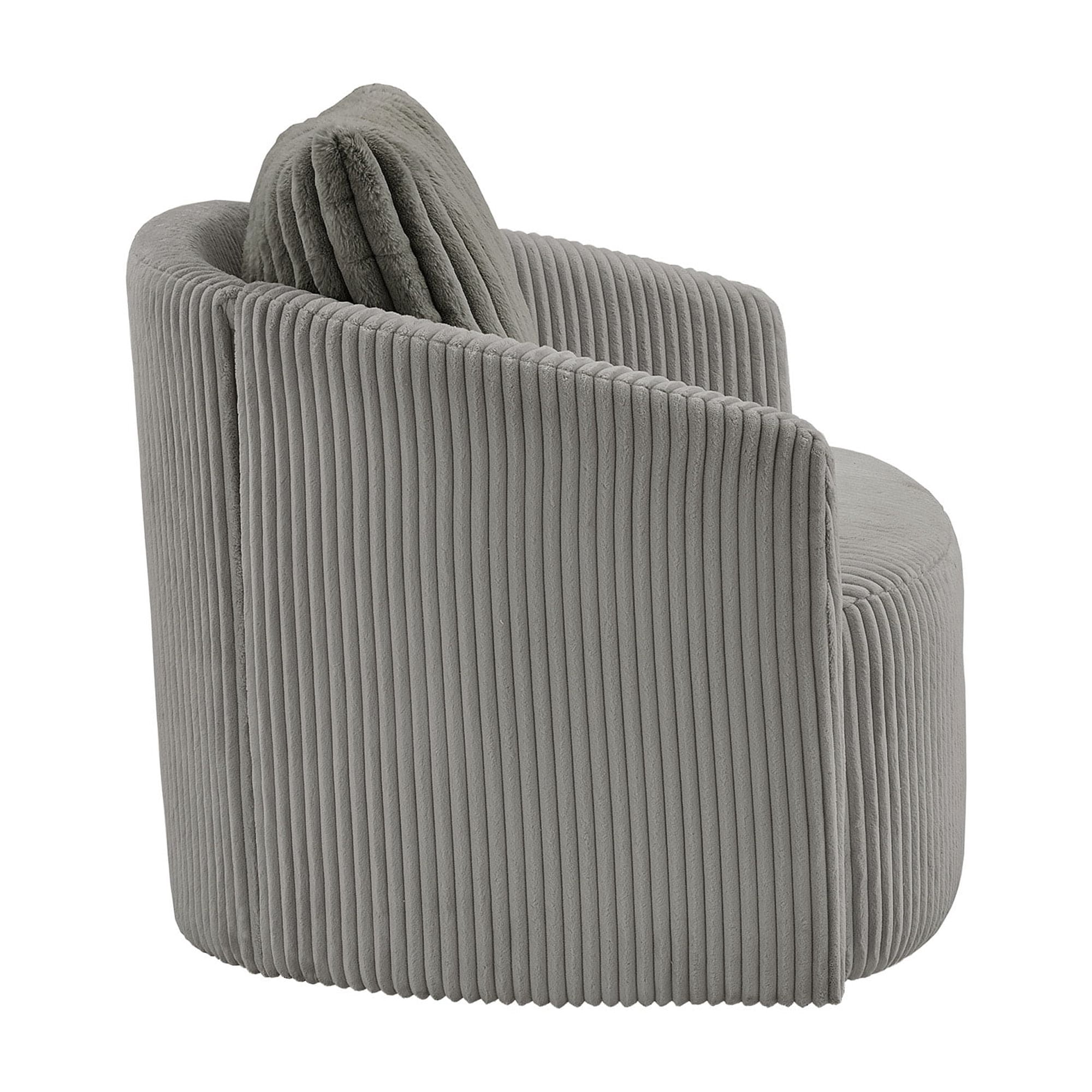 Weston Home Killarney Oversized Wale Corduroy Swivel Accent Chair with Furry Channel Pillow, Gray/Dark Gray Pillow