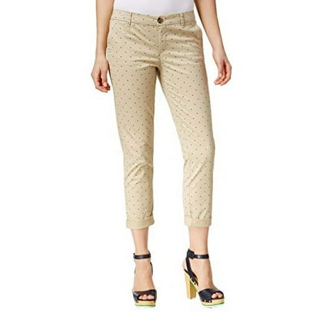New Tommy Hilfiger Women's Natural Dot-print Cropped Pants Beige size 14