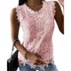 thumbnail image 2 of Top sin mangas para mujer, camiseta sin mangas con encaje Floral y cuello redondo, Color puro, para fiesta diaria, citas y viajes, 2 of 6